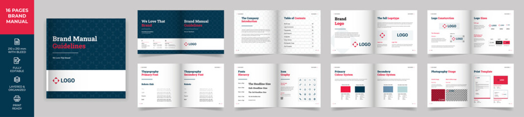 Square Brand Manual Template, Simple style and modern layout Brand Style , Brand Book, Brand Identity, Brand Guideline, Guide Book