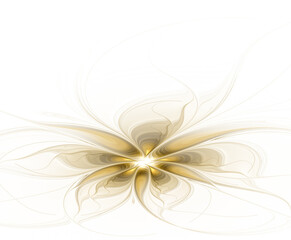 Abstract fractal beige golden flower on white background in perspective