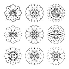 Circular pattern in the form of mandala with flower for henna, mehndi, tattoo, decoration. decorative ornament in ethnic oriental style. coloring book page.