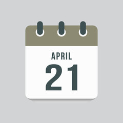 Fototapeta premium Icon day date 21 April, template calendar page