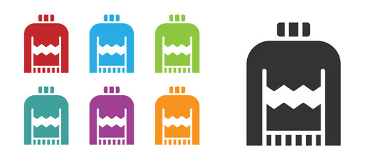 Black Christmas sweater with norwegian ornaments and holidays decorations icon isolated on white background. Knitted winter jumper. Set icons colorful. Vector.