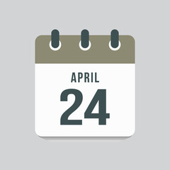 Icon day date 24 April, template calendar page