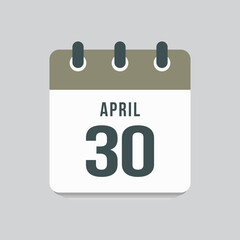 Icon day date 30 April, template calendar page