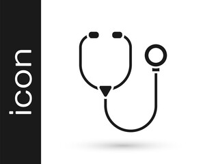 Black Stethoscope medical instrument icon isolated on white background. Vector.