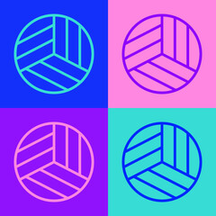 Pop art line Volleyball ball icon isolated on color background. Sport equipment. Vector Illustration.