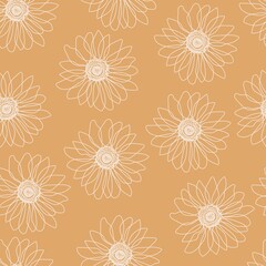 Floral Seamless Pattern. Flowers Line Art Drawing Background. Line Art Simple Flowers Print Design. Hand Drawn Botanical Pattern. Vector EPS 10