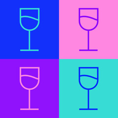 Pop art line Wine glass icon isolated on color background. Wineglass sign. Vector Illustration.