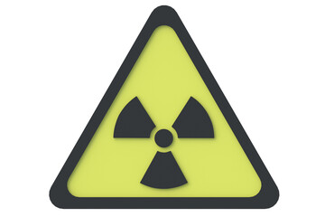 Sign of radiation hazard isolated on white background. Triangle form. Warning symbol. 3d rendering