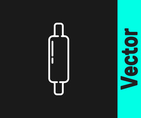 White line Rolling pin icon isolated on black background. Vector Illustration.