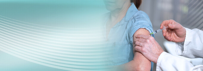 Doctor giving vaccin injection to patient; panoramic banner