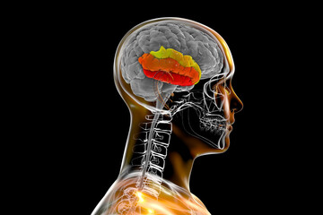 Human brain in body with highlighted temporal gyri - obrazy, fototapety, plakaty