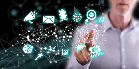 Man touching a digital marketing concept