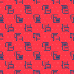 Obraz na płótnie Canvas Blue line Decree, paper, parchment, scroll icon icon isolated seamless pattern on red background. Vector.