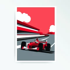 Foto op Plexiglas Formule 1 Rode formule auto. F1 landschap. Snelheid race toernooi. Vectorillustratie. Posterontwerp.