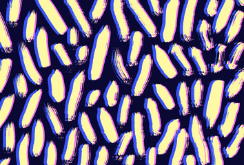 Brush stroke pattern. Zebra skin. Abstract painting. Trendy vintage, retro 80s, 90s. Fun vector artwork. Amazing hand drawn illustration. Black, pink, yellow, blue colors. Banner, wallpaper, print