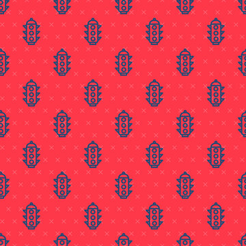 Blue line Traffic light icon isolated seamless pattern on red background. Vector.