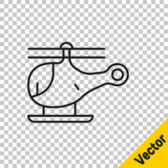 Black line Helicopter aircraft vehicle icon isolated on transparent background. Vector.