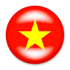 Flag of Vietnam in the form of a round button with a light glare and a shadow.