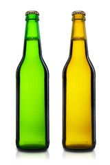brown and green bottle with cold beer 500ml isolated on white background