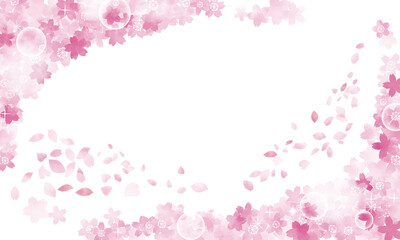 水彩風　桜花びらキラキラフレーム　舞う（濃いピンク）