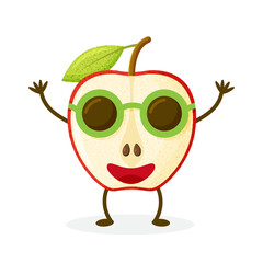 funny red apple character, mascot, decoration element, cartoon vector illustration isolated on white background. 