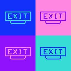Pop art line Fire exit icon isolated on color background. Fire emergency icon. Vector.