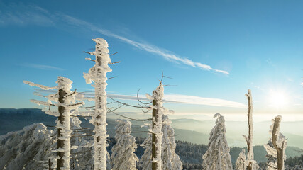 Atemberaubendes Panorama, Landschaft im Winter mit Schnee auf der Schwarzwaldhochstraße Mummelsee...