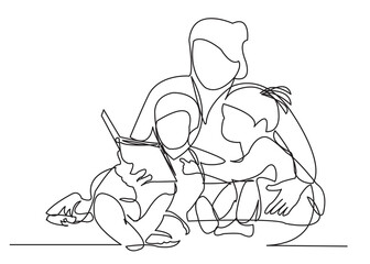 mother reads book to children