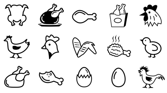 Chicken icon set, fried chicken vector, chicken illustration symbol  in editable file