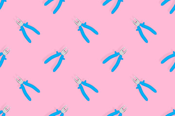 Pliers seamless pattern. Metal pliers with rubber grips.
