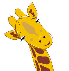 Giraffe animal looking straight - character hand drawing vector flat illuctration 