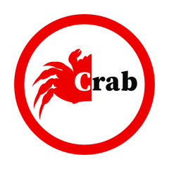 Red round sign, crab on white background, vector illustration