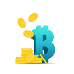 Bitcoin sign and gold coins isolated on white background. Element for design on the theme of finance and investment. Vector.