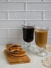 Breakfast for two. Coffee and biscuits for breakfast. Baking for tea.