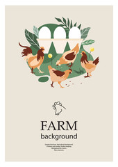 Sample brochure. Agricultural background. Chickens and rooster. Poultry keeping.