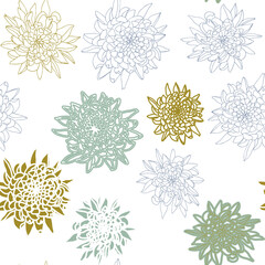 Vector seamless pattern with chrysanthemums. Hand drawn flowers background.