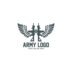 army, assault rifles, gun logo, emblem isolated on white, vector 