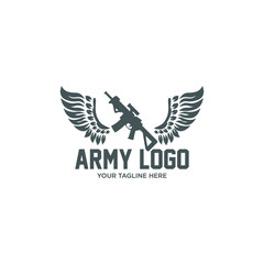 army, assault rifles, gun logo, emblem isolated on white, vector 