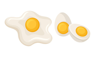 Scrambled and Boiled Eggs as Cooked Food Vector Set
