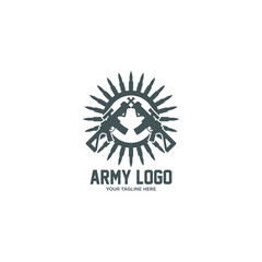 army, assault rifles, gun logo, emblem isolated on white, vector 