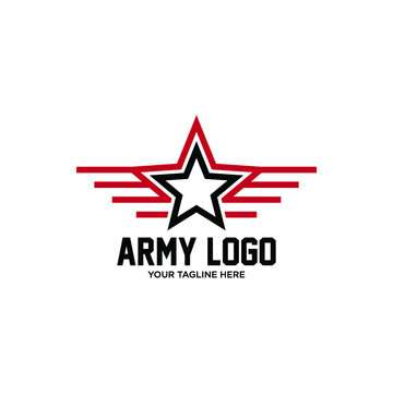 Star with stripes military icon. Logo template. Vector illustration. 