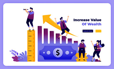 increase value of wealth and personal financial ownership in business. vector illustration for landing page, banner, website, web, poster, mobile apps, ui ux, homepage, social media, flyer, brochure