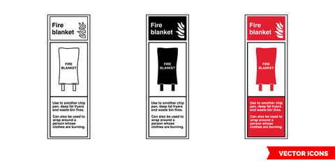Fire blanket fire extinguisher id sign icon of 3 types color, black and white, outline. Isolated vector sign symbol.