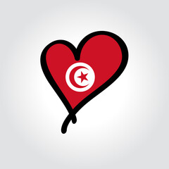Tunisian flag heart-shaped hand drawn logo. Vector illustration.