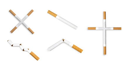 Set of a smoking cigarettes on white.