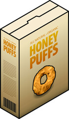 A box of cereal - honey puffs.