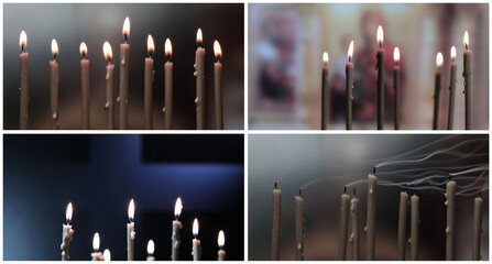 Candles burning on a church altar.