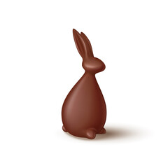 Chocolate rabbit isolated on white background. Realistic chocolate bunny. Vector illustration with 3d decorative bunny for Easter design.