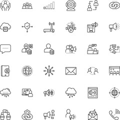 communication vector icon set such as: objective, chatting, structure, protection wifi, cloudscape, hold, director, study, aggregation, point, specialist, candidate, challenge, debate, pictogram