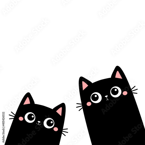 Two Cat Set In The Corner Cute Cartoon Kawaii Character Funny Face Head Black Silhouette Pet Baby Collection Notebook Cover Scandinavian Style Flat Design White Background Isolated Wall Mural Worldofvector